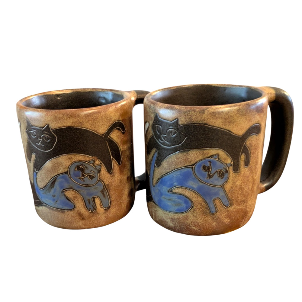 Cats Mara Mug Stoneware Pottery 16oz Handcrafted Coffee Tea Brown Lead Free Lot